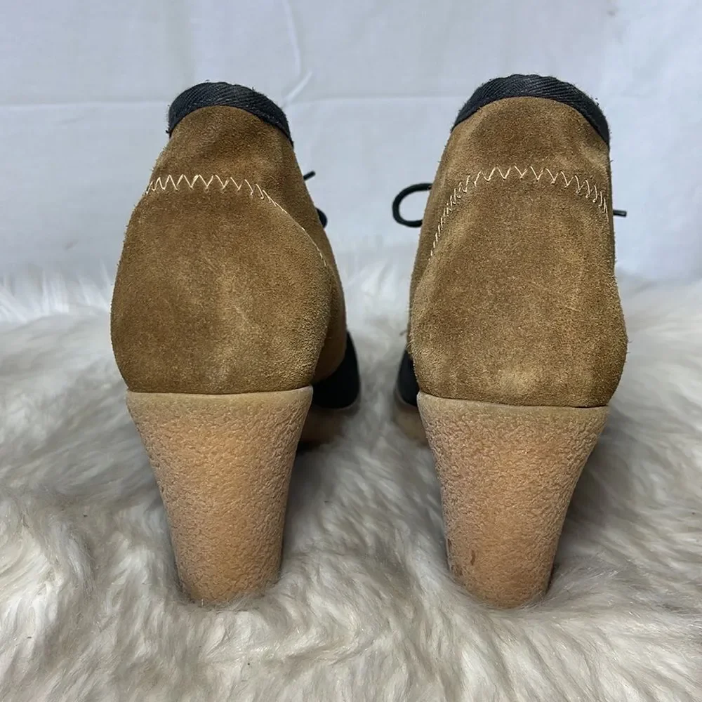 Anthropologie Jasper &‎ Jeera Yuma Tan/Black 2 Tone Lace Up Bootie Sz 36/US 5.5